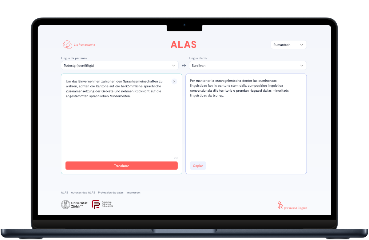 Screenshot of the Alas translation interface